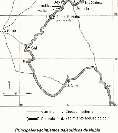 Principales yacimientos paleolíticos de Nubia