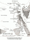 Zona septentrional del Valle del Nilo con los asentamientos del antiguo Egipto